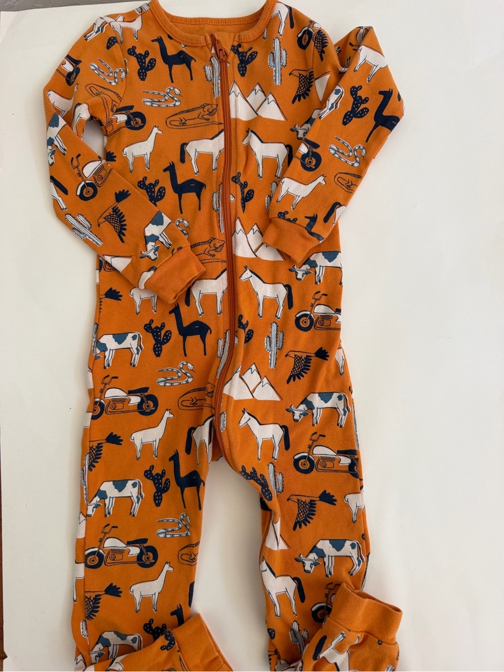 Tea Kids Orange desert  Print Zip One-Piece Pajamas size 4